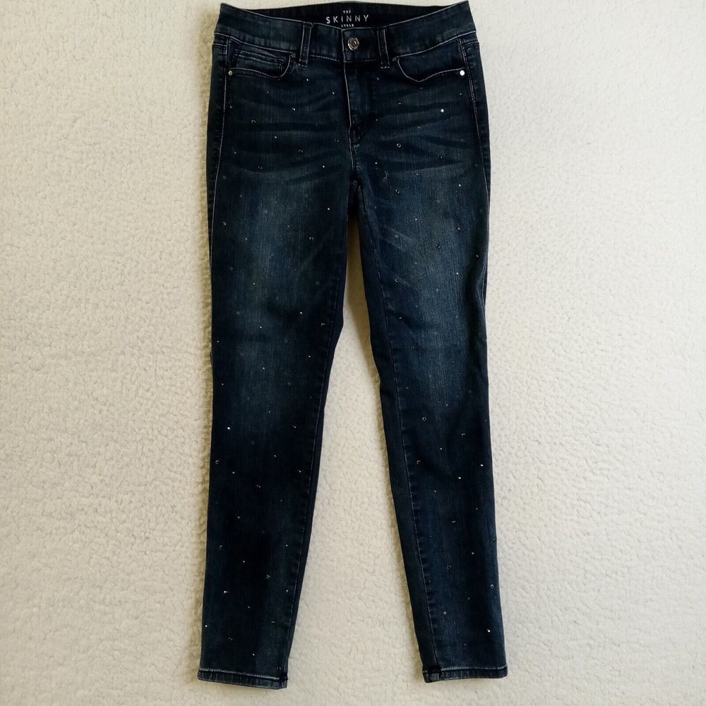 White House Black Market Jeans Womens 00 Skinny Ankle Blue Stretch Cotton Blend